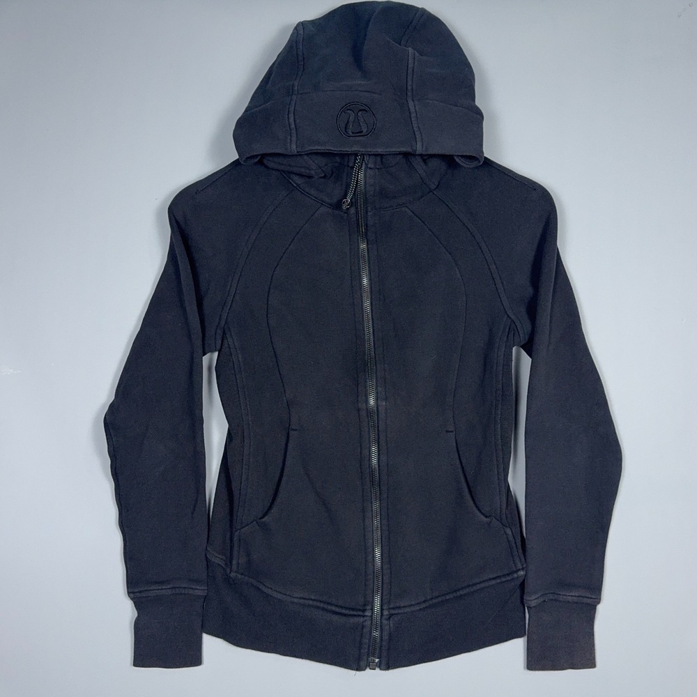 Lululemon Scuba Full Zip Hoodie Womens Size 4 Cotton Blend Black Athleisure